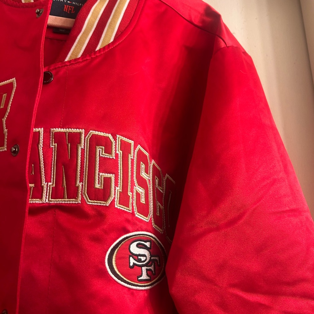 Tommy Hilfiger 49s Red and Gold Striped Collar Jacket